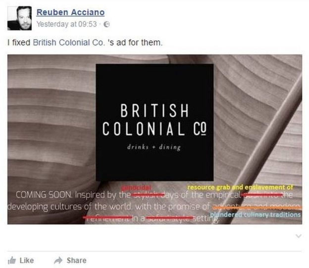 Mteja mmoja wa Facebook alikarabati utangulizi wa mgahawa huo