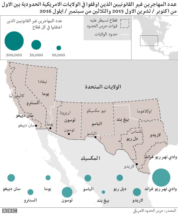 خريطة الولايات الأمريكية المستقبلة للمهاجرين غير الشرعيين