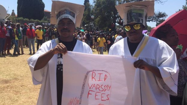 People at protests in Pretoria outside the Union Buildings in Pretoria, South Africa