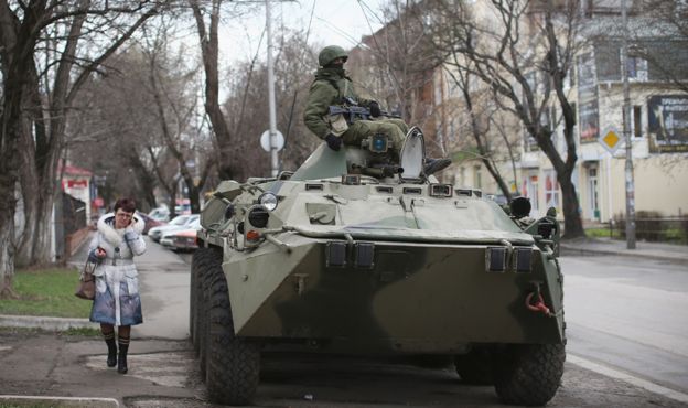 Russian armour in Simferopol, Crimea, 18 Mar 14