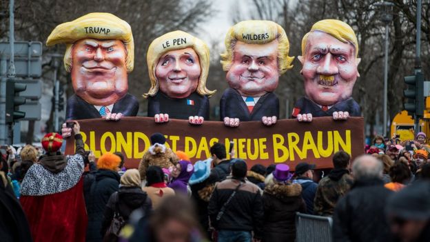 Donald Trump, Marine Le Pen, Geert Wilders e Adolf Hitler