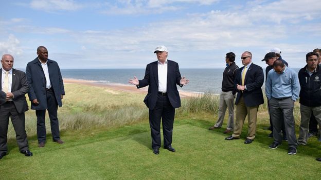 Presumptive Republican nominee for US president Donald Trump visits Trump International Golf Links on June 25, 2016 in Aberdeen, Scotland.