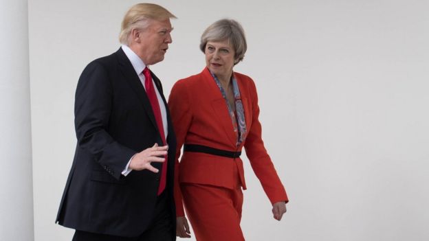 Theresa May and Donald Trump at the White House on 27 Jan