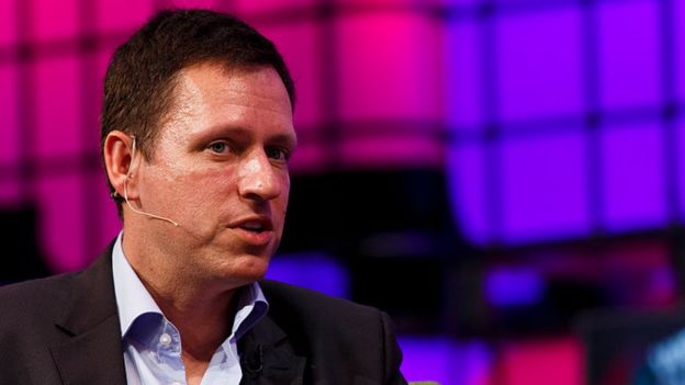 Peter Thiel, Founders Fund in conversation with Caroline Daniel from the Financial Times on the Web Summit Centre Stage at the 2014 Web Summit on 6 November 2014 in Dublin, Ireland