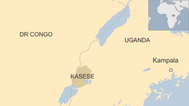 Map showing Kasese district straddling Uganda and DR Congo borders