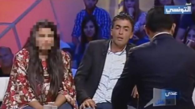 Screenshot shows a scene from the Andi Makolek talk show on El Hiwar Ettounsi TV on 14 October