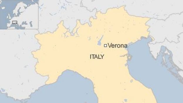 Map of Italy showing Verona