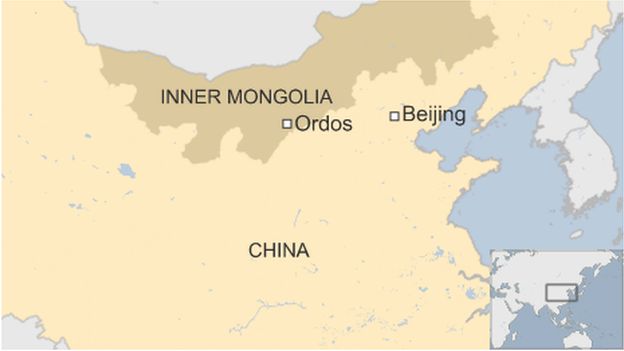 Map of Ordos in Inner Mongolia, 15 July 2015