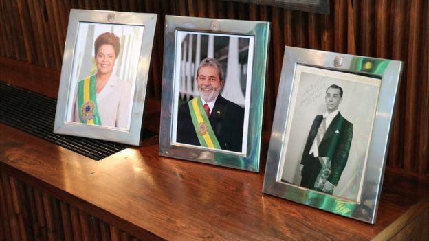 Retratos de Rousseff, Lula y Kubitschek.