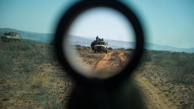 Soldiers and helicopters taking part the African Standby Force exercises in South Africa - October 2015