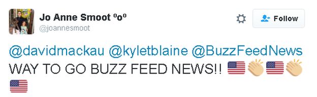 Jo Anne Smoot tweets: WAY TO GO BUZZ FEED NEWS!!!