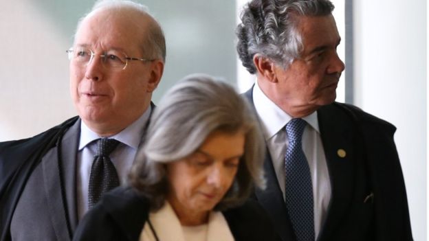 Ministros Celso de Mello, Cármen Lúcia e Luiz Fux