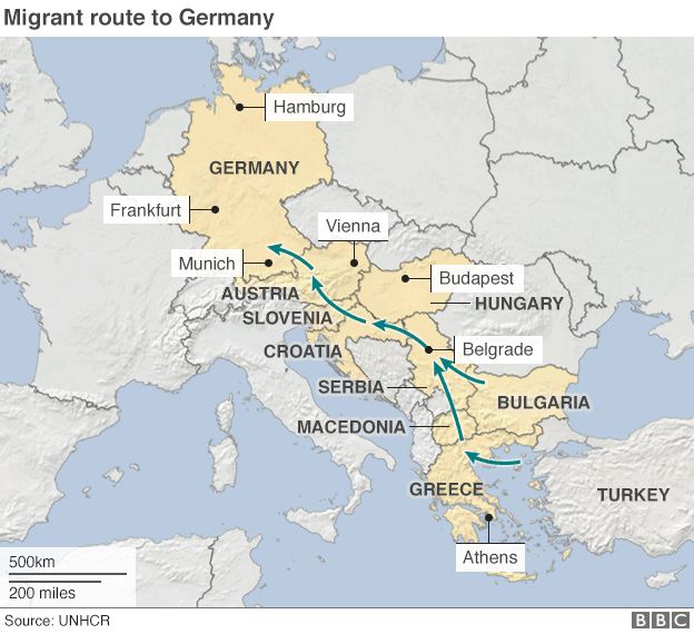 Migrant route to Germany map