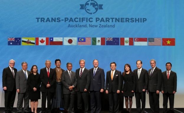 Los ministros de los 12 países que firmaron el TPP en febrero de 2016.