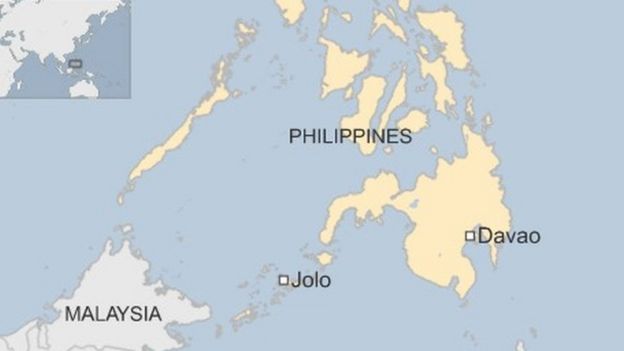 Map showing Jolo and Davao