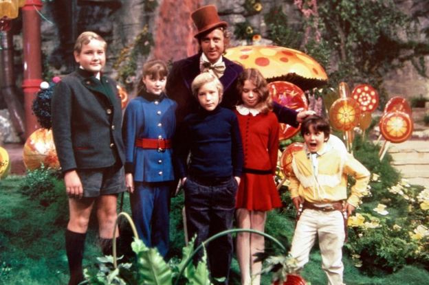 Gene Wilder and the child actors in the 1971 film Willy Wonka & the Chocolate Factory