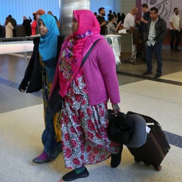 Travellers from the Middle East arrive at Los Angeles airport. Photo: 4 February 2017