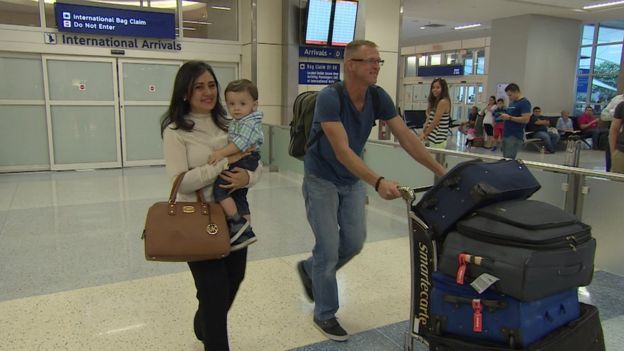 The Cushworths at the airport in Dallas, Texas