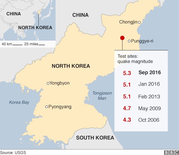 A map of previous North Korean nuclear tests