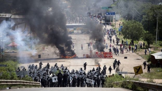 Clashes between teachers and security forces in the town of Nochixtlan, Oaxaca, Mexico