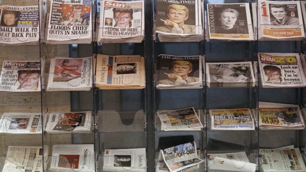 Newspapers with Bowie on front pages