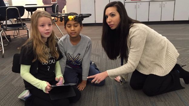 Teacher and children at Towne Meadow Elementary School