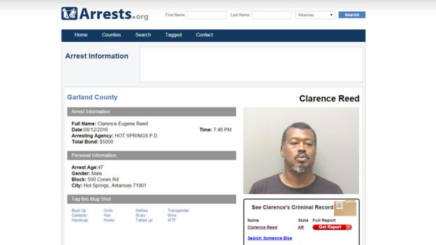 Hoja de arresto de Clarence Reed