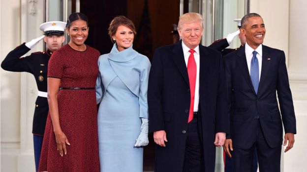 Michelle Obama, Melania Trump, Donald Trump y Barack Obama