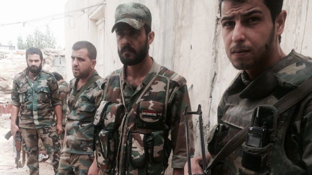 Elite Syrian troops from the Republican Guard on the front line in Jobar, Damascus