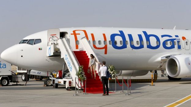 Flydubai plane at the Dubai Airshow