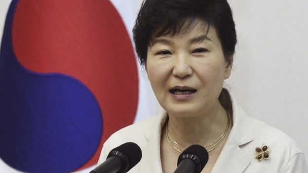 South Korean President Park Geun-hye speaks during a luncheon meeting with members of charity groups at presidential house in Seoul, South Korea, Thursday, Aug. 20, 2015