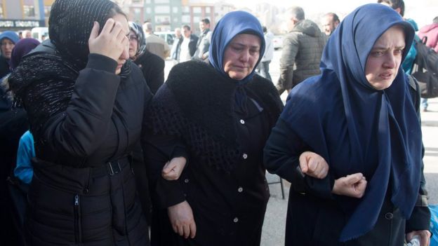 Relatives of victims at the morgue in Ankara on 18 February 2016