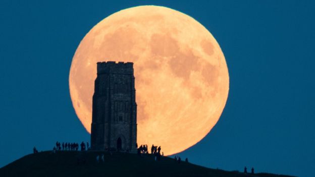 The moon over Glastonbury, United Kingdom 28 September 2015