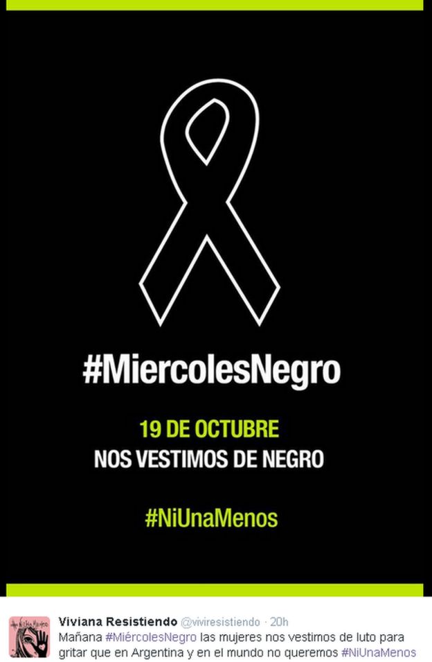 Tweet in Spanish with picture of black ribbon