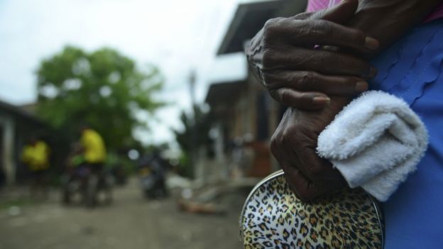 Colombian conflict victim of La Chinita remains in a street of Apartado, Antioquia department, Colombia