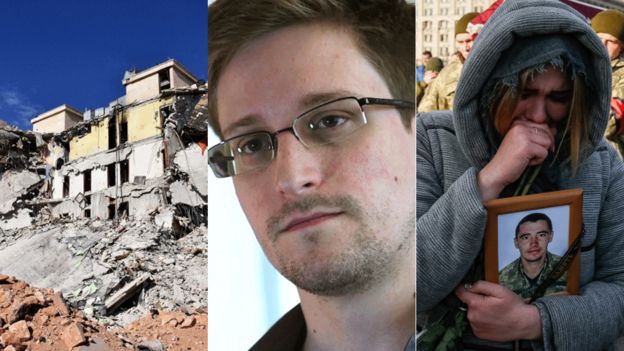 bombardeo en Aleppo, Siria, el exagente de la CIA, Edward Snowden y un familiar de un soldado ucraniano.