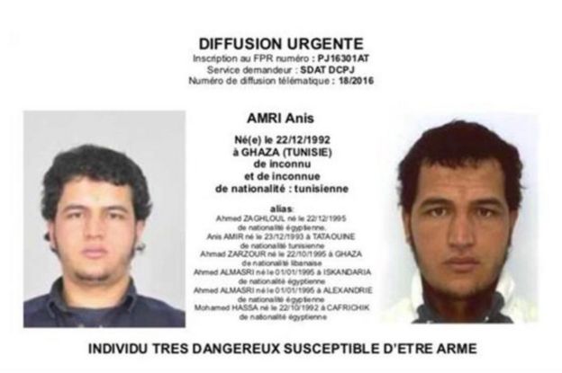 Cartel de pedido de captura de Amri en Francia.