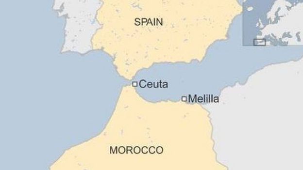 Ramani ya eneo la Cueta linalotawaliwa na Uhispania