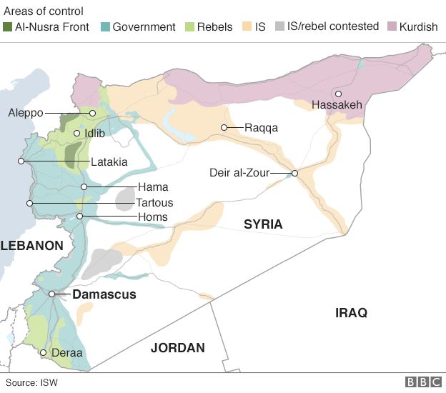 Map showing territorial control in the Syrian conflict (23 February 2016)