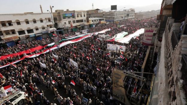 Houthis celebrate the first anniversary of their takeover of Sanaa, 21 Sept