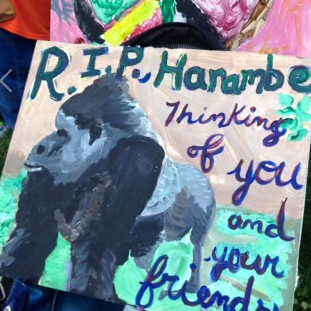 Painting of gorilla. Picture reads 'Justice for Harambe'