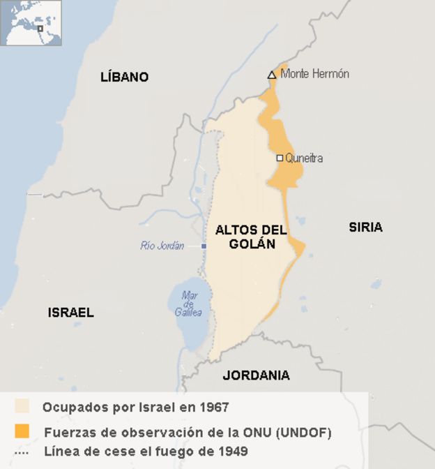 Mapa de los Altos del Golán y países vecinos