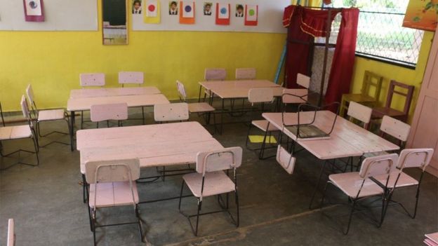 An empty classroom in the school