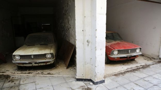 photo cars from the 1970s in an abandoned show room inside the UN buffer zone, Green Line that divided Cyprus