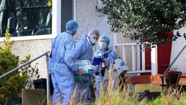 Police forensic officers at the house in Erith