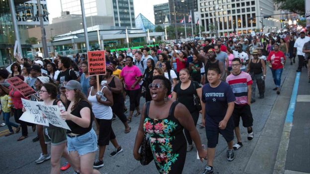 A protest in Dallas against the deaths of black men by police