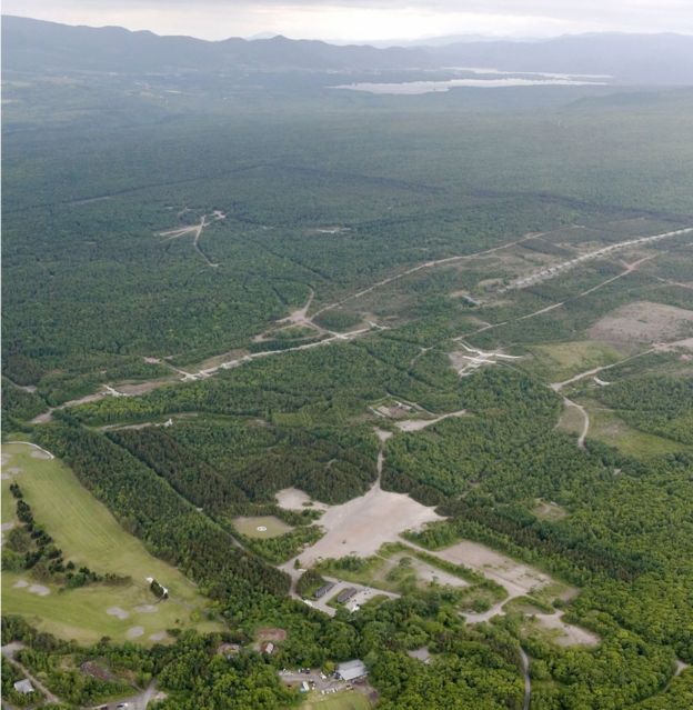 Aerial photo of the Shikabe base and surrounding forests in Hokkaido, Japan (3 June 2016)