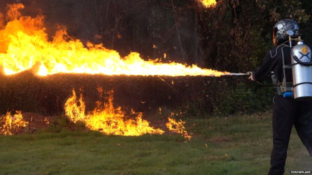 A flamethrower in use