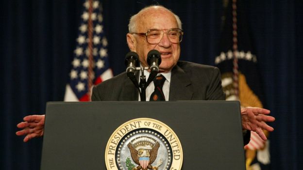 Economist Milton Friedman at the White House in 2002