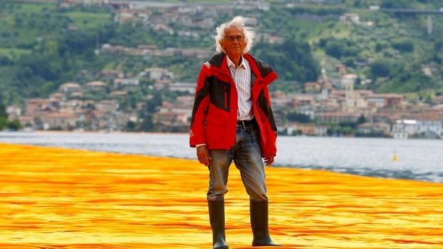 Christo stands on his installation 16/06/2016